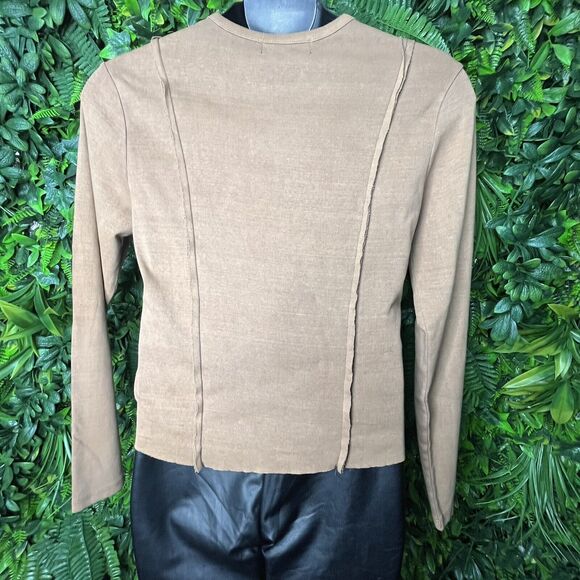 Forever 21 Tops Women XL Light Brown Cut Raw Edge High Low Blouse NWT 0298 - Picture 5 of 13